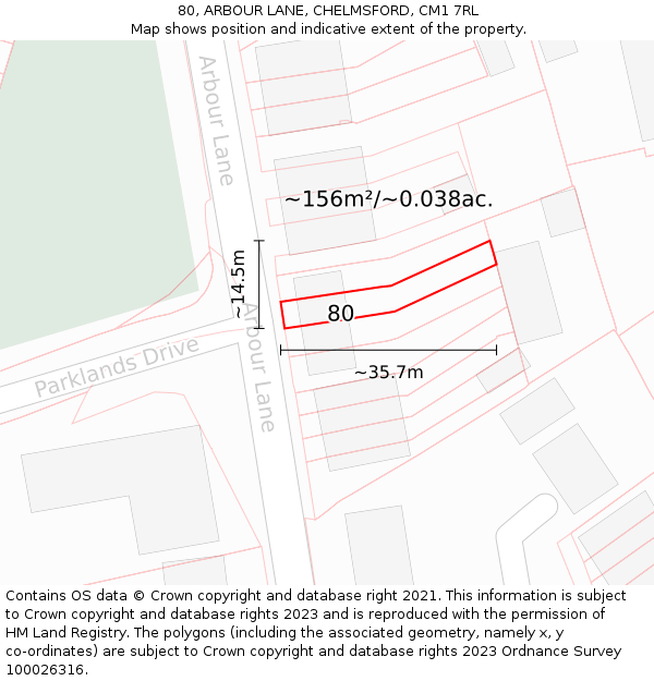 80, ARBOUR LANE, CHELMSFORD, CM1 7RL: Plot and title map