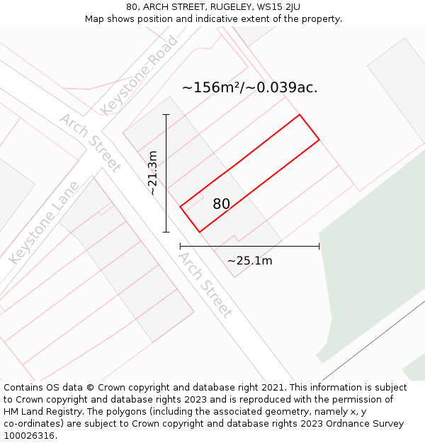 80, ARCH STREET, RUGELEY, WS15 2JU: Plot and title map