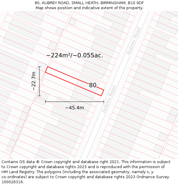 80, AUBREY ROAD, SMALL HEATH, BIRMINGHAM, B10 9DF: Plot and title map