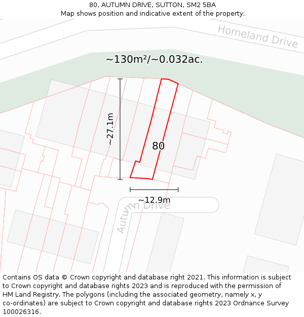 80, AUTUMN DRIVE, SUTTON, SM2 5BA: Plot and title map