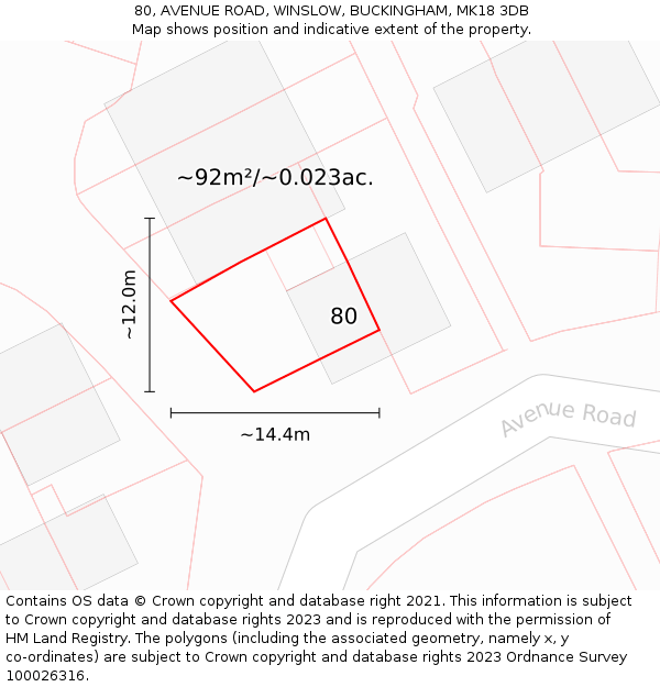 80, AVENUE ROAD, WINSLOW, BUCKINGHAM, MK18 3DB: Plot and title map