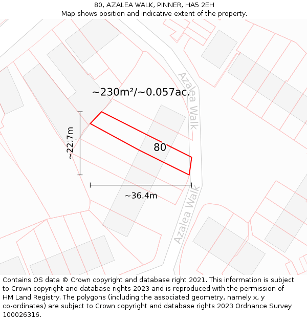 80, AZALEA WALK, PINNER, HA5 2EH: Plot and title map
