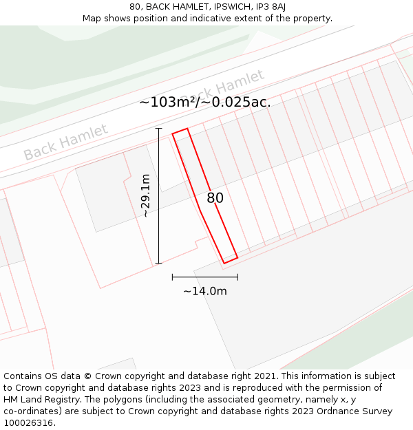 80, BACK HAMLET, IPSWICH, IP3 8AJ: Plot and title map