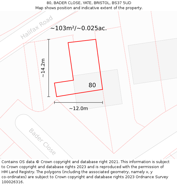 80, BADER CLOSE, YATE, BRISTOL, BS37 5UD: Plot and title map