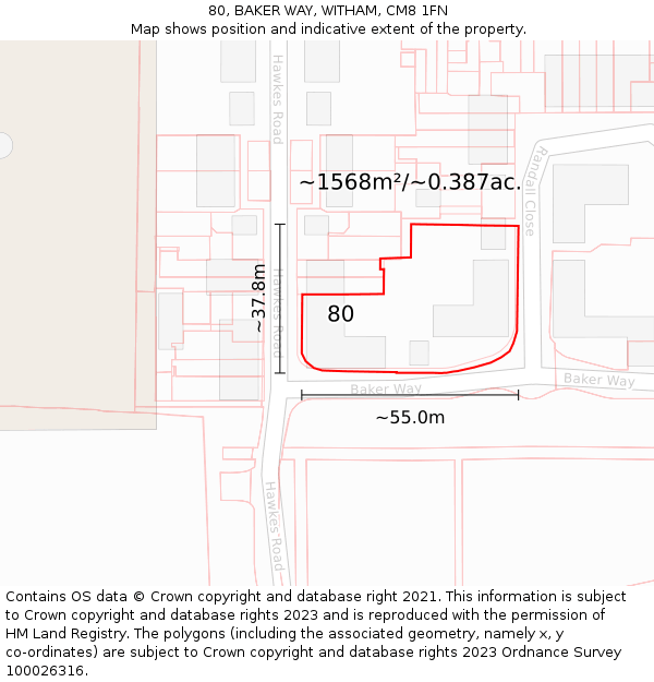 80, BAKER WAY, WITHAM, CM8 1FN: Plot and title map