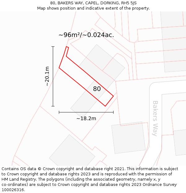 80, BAKERS WAY, CAPEL, DORKING, RH5 5JS: Plot and title map