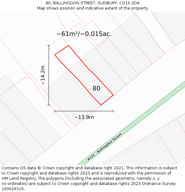 80, BALLINGDON STREET, SUDBURY, CO10 2DA: Plot and title map