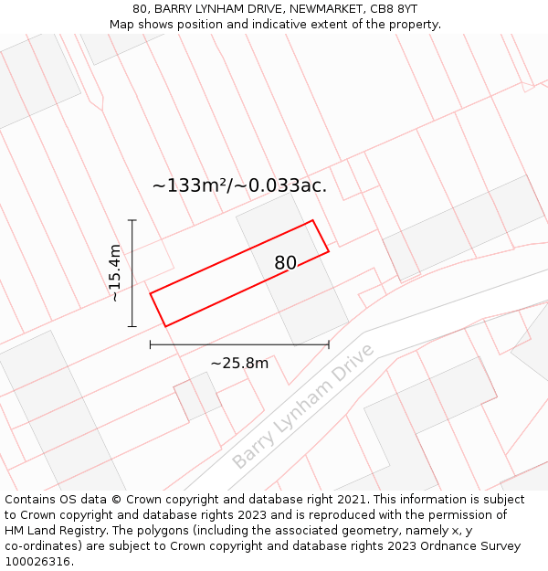 80, BARRY LYNHAM DRIVE, NEWMARKET, CB8 8YT: Plot and title map