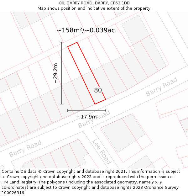 80, BARRY ROAD, BARRY, CF63 1BB: Plot and title map