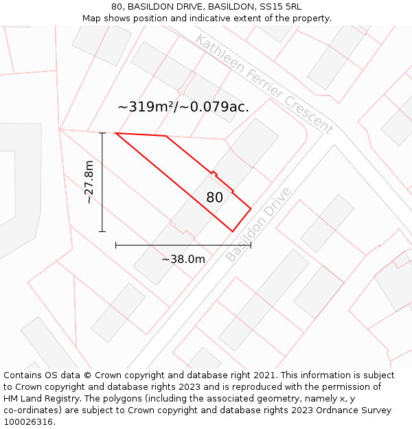 80, BASILDON DRIVE, BASILDON, SS15 5RL: Plot and title map