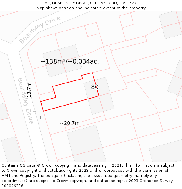 80, BEARDSLEY DRIVE, CHELMSFORD, CM1 6ZG: Plot and title map
