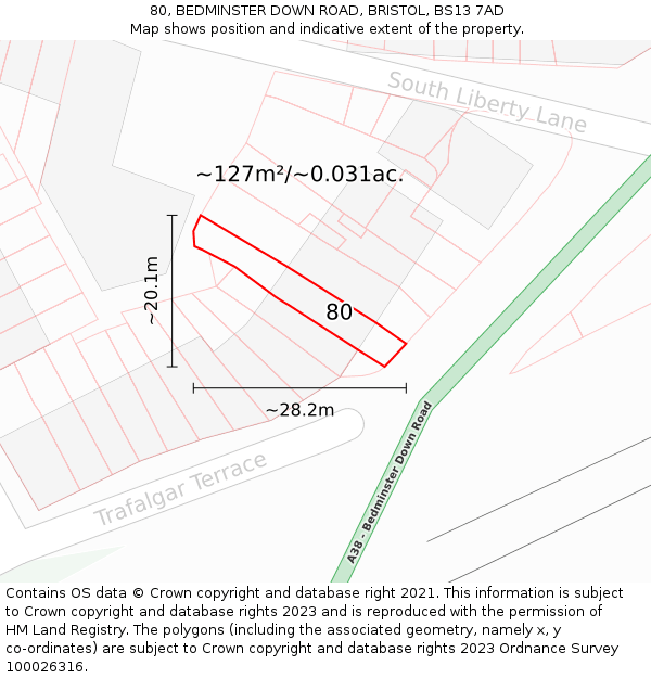 80, BEDMINSTER DOWN ROAD, BRISTOL, BS13 7AD: Plot and title map
