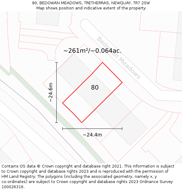80, BEDOWAN MEADOWS, TRETHERRAS, NEWQUAY, TR7 2SW: Plot and title map