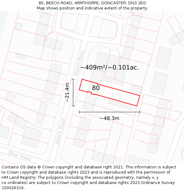 80, BEECH ROAD, ARMTHORPE, DONCASTER, DN3 2EG: Plot and title map