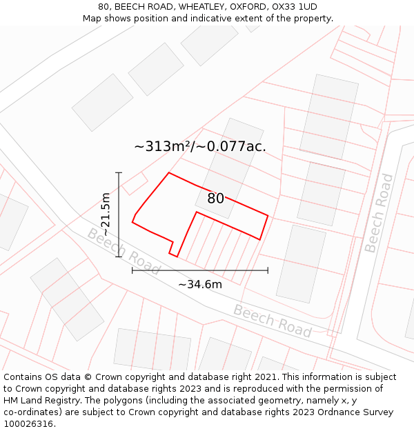 80, BEECH ROAD, WHEATLEY, OXFORD, OX33 1UD: Plot and title map