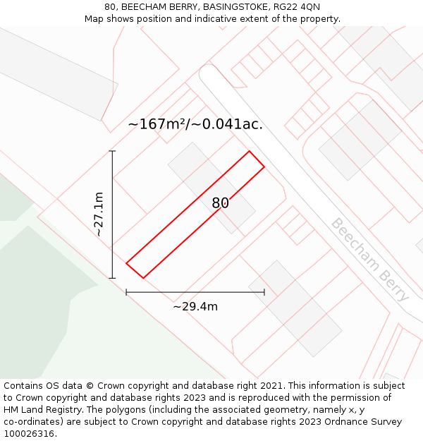 80, BEECHAM BERRY, BASINGSTOKE, RG22 4QN: Plot and title map
