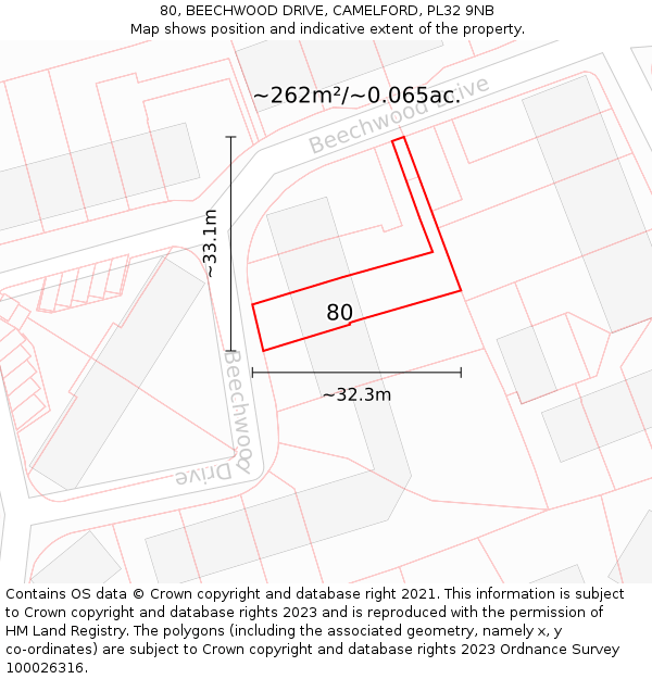 80, BEECHWOOD DRIVE, CAMELFORD, PL32 9NB: Plot and title map