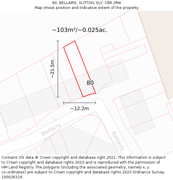 80, BELLAIRS, SUTTON, ELY, CB6 2RW: Plot and title map