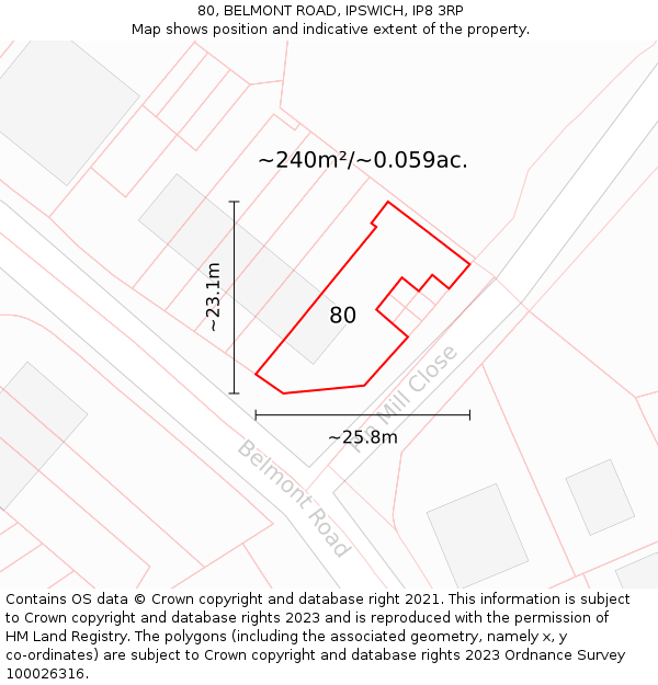 80, BELMONT ROAD, IPSWICH, IP8 3RP: Plot and title map