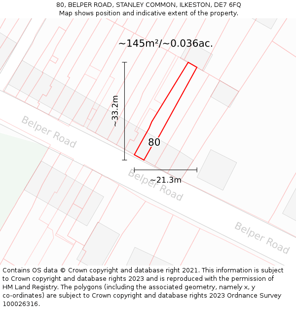 80, BELPER ROAD, STANLEY COMMON, ILKESTON, DE7 6FQ: Plot and title map