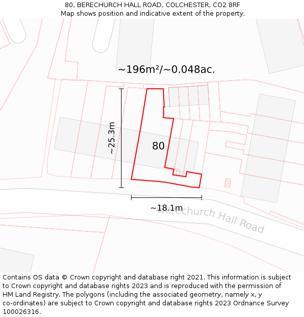 80, BERECHURCH HALL ROAD, COLCHESTER, CO2 8RF: Plot and title map