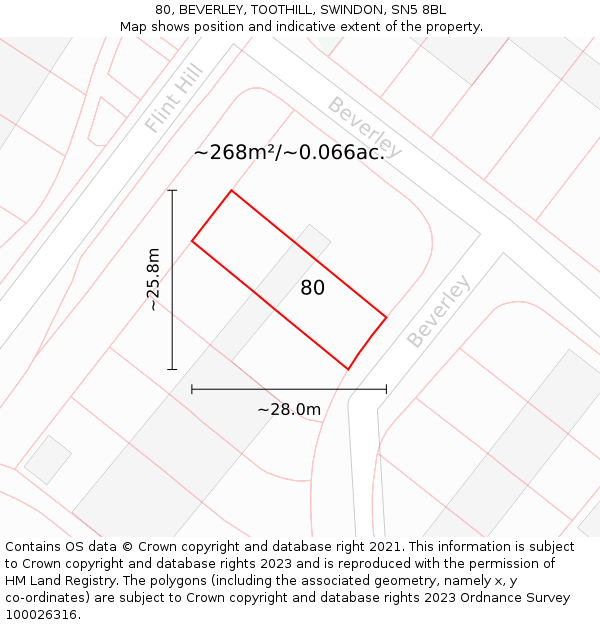 80, BEVERLEY, TOOTHILL, SWINDON, SN5 8BL: Plot and title map