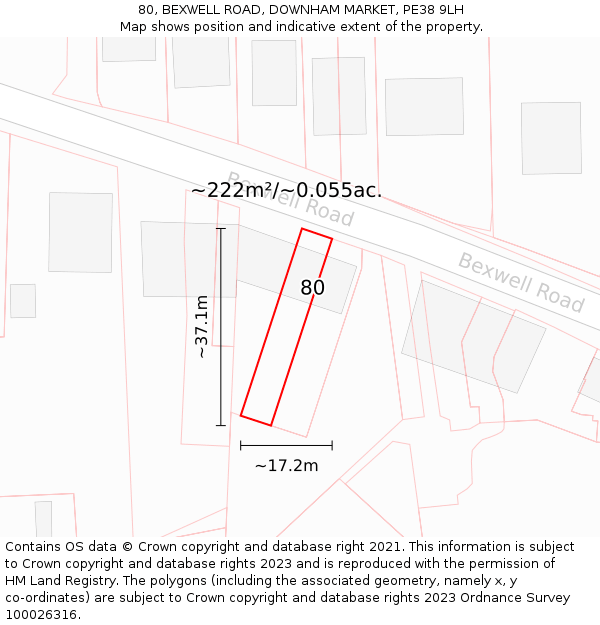 80, BEXWELL ROAD, DOWNHAM MARKET, PE38 9LH: Plot and title map