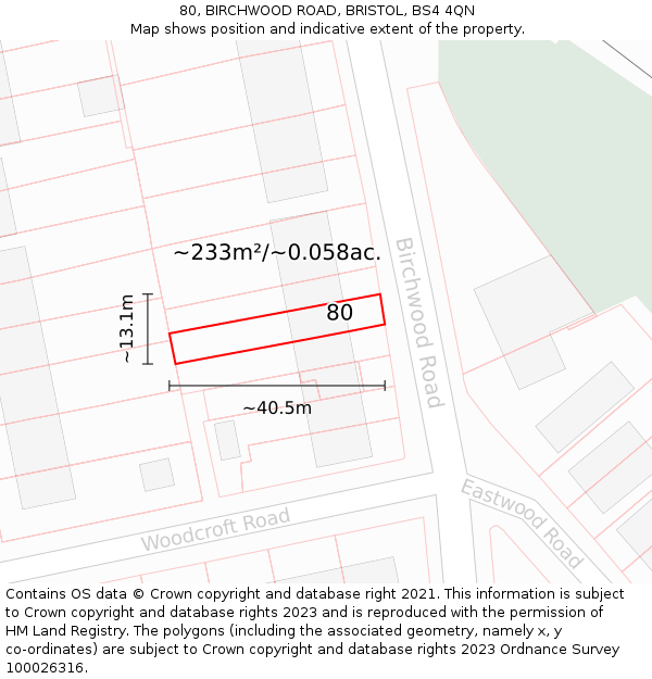 80, BIRCHWOOD ROAD, BRISTOL, BS4 4QN: Plot and title map
