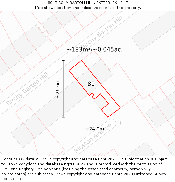 80, BIRCHY BARTON HILL, EXETER, EX1 3HE: Plot and title map