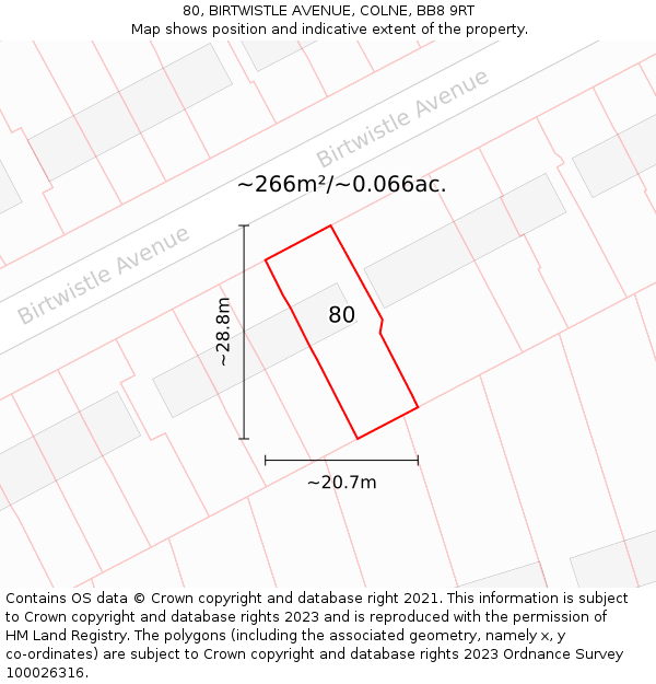 80, BIRTWISTLE AVENUE, COLNE, BB8 9RT: Plot and title map