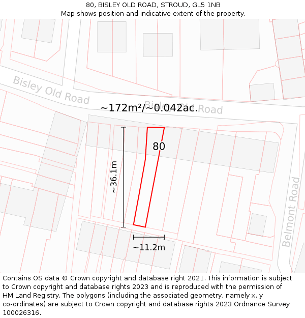 80, BISLEY OLD ROAD, STROUD, GL5 1NB: Plot and title map