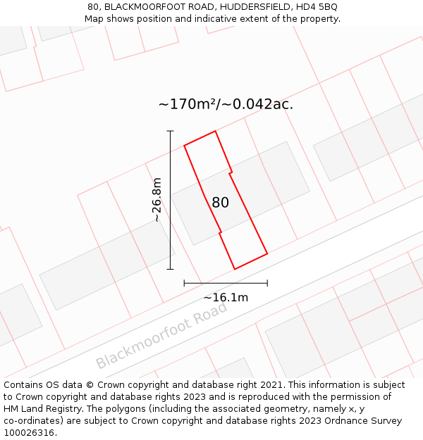 80, BLACKMOORFOOT ROAD, HUDDERSFIELD, HD4 5BQ: Plot and title map