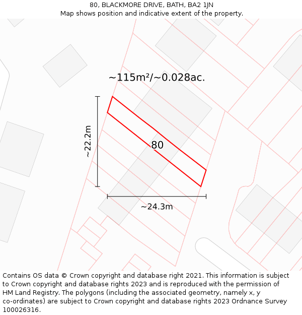 80, BLACKMORE DRIVE, BATH, BA2 1JN: Plot and title map