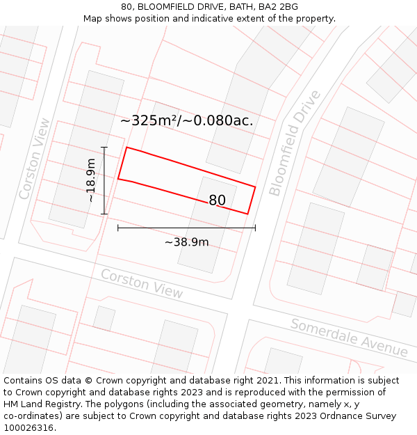 80, BLOOMFIELD DRIVE, BATH, BA2 2BG: Plot and title map