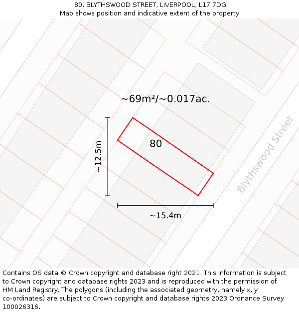80, BLYTHSWOOD STREET, LIVERPOOL, L17 7DG: Plot and title map