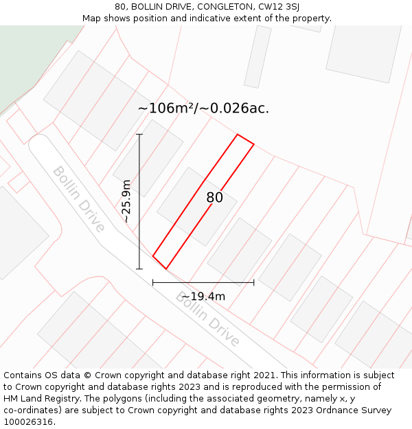80, BOLLIN DRIVE, CONGLETON, CW12 3SJ: Plot and title map