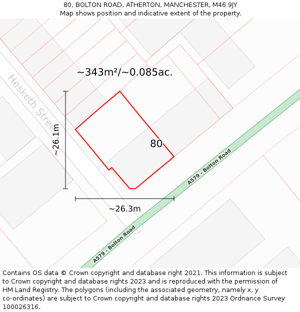 80, BOLTON ROAD, ATHERTON, MANCHESTER, M46 9JY: Plot and title map