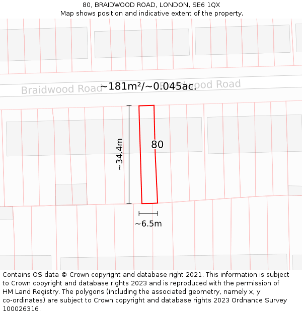 80, BRAIDWOOD ROAD, LONDON, SE6 1QX: Plot and title map