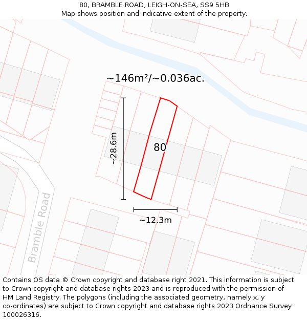 80, BRAMBLE ROAD, LEIGH-ON-SEA, SS9 5HB: Plot and title map
