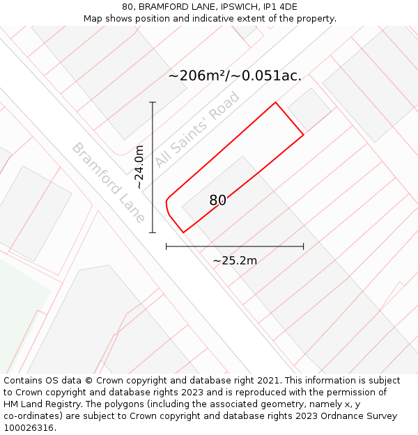 80, BRAMFORD LANE, IPSWICH, IP1 4DE: Plot and title map