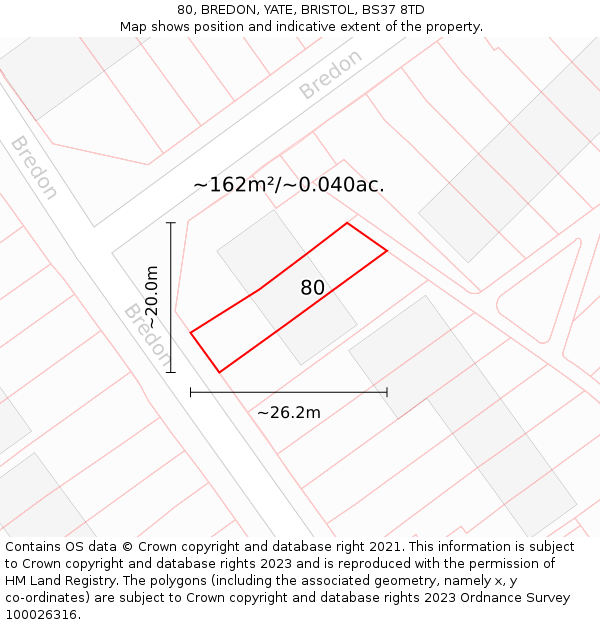 80, BREDON, YATE, BRISTOL, BS37 8TD: Plot and title map