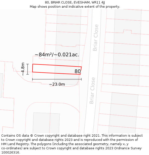 80, BRIAR CLOSE, EVESHAM, WR11 4JJ: Plot and title map