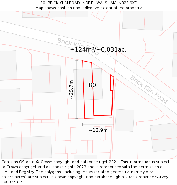 80, BRICK KILN ROAD, NORTH WALSHAM, NR28 9XD: Plot and title map