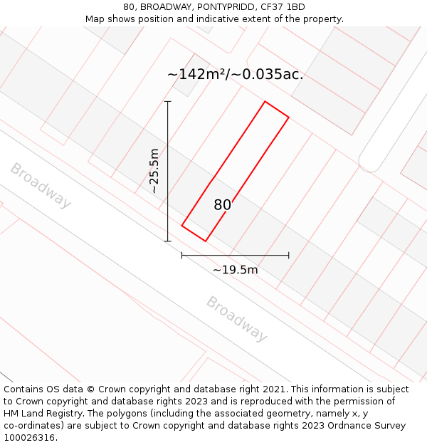 80, BROADWAY, PONTYPRIDD, CF37 1BD: Plot and title map