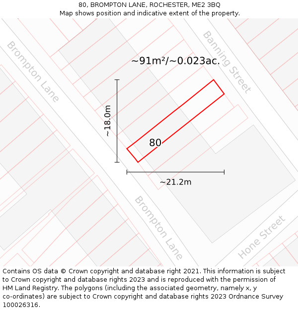 80, BROMPTON LANE, ROCHESTER, ME2 3BQ: Plot and title map