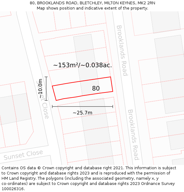 80, BROOKLANDS ROAD, BLETCHLEY, MILTON KEYNES, MK2 2RN: Plot and title map