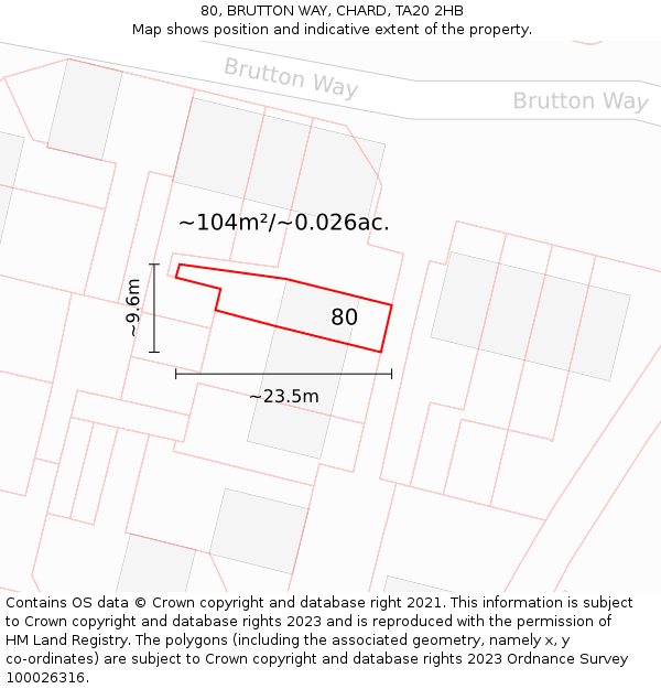 80, BRUTTON WAY, CHARD, TA20 2HB: Plot and title map