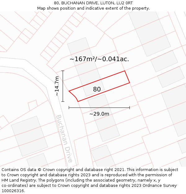 80, BUCHANAN DRIVE, LUTON, LU2 0RT: Plot and title map