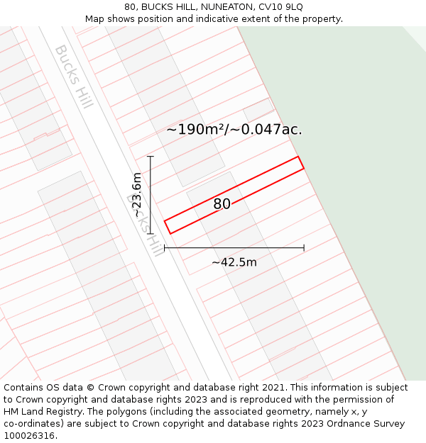 80, BUCKS HILL, NUNEATON, CV10 9LQ: Plot and title map