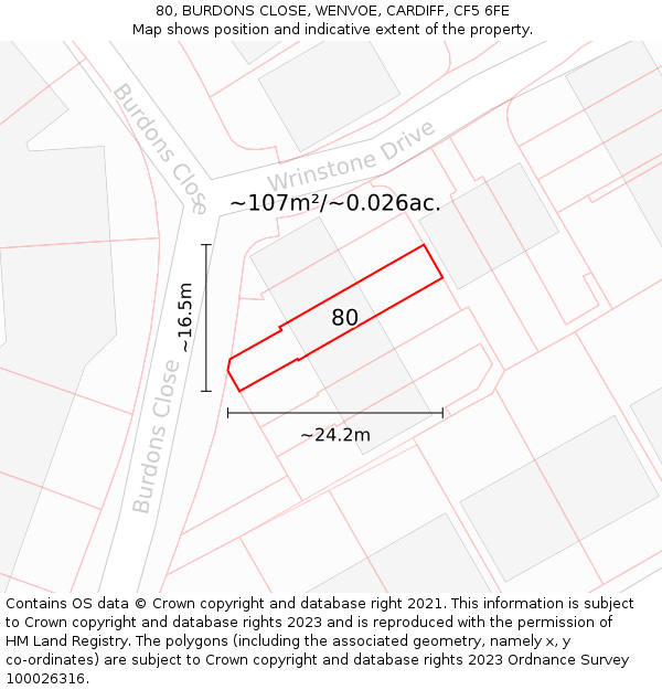 80, BURDONS CLOSE, WENVOE, CARDIFF, CF5 6FE: Plot and title map